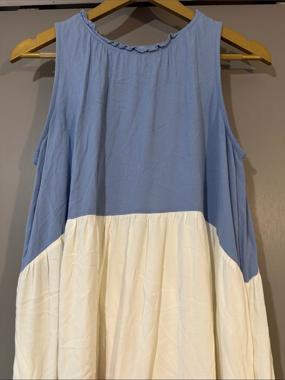 L Love Colorblock Midi Dress Size S Blue Cream Coral Sleeveless Flowy - Picture 3 of 10